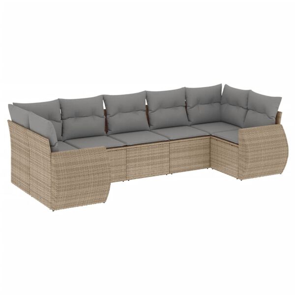 vidaXL 7-delige Loungeset met kussens poly rattan beige