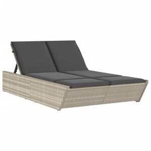 vidaXL Ligbed 2-persoons met kussens poly rattan lichtgrijs
