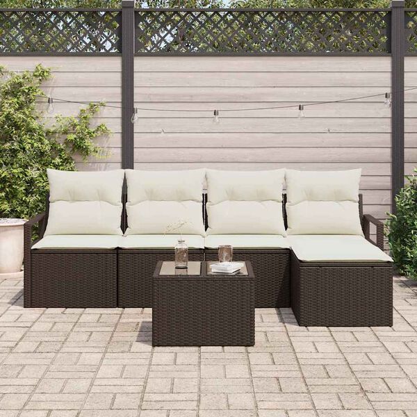 vidaXL Bankstel met kussen met opslag 6 pcs Bruin en Cr&egrave;me poly rattan