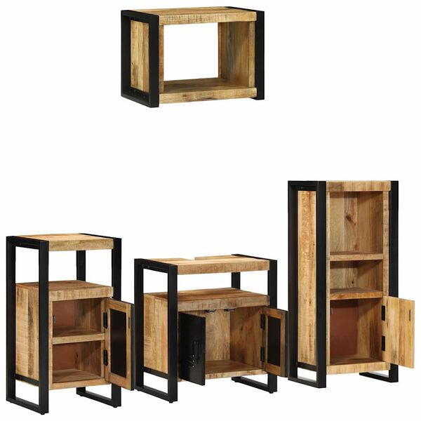 vidaXL Badkamermeubelset met plank 4 pcs Bruin Massief Mango Hout