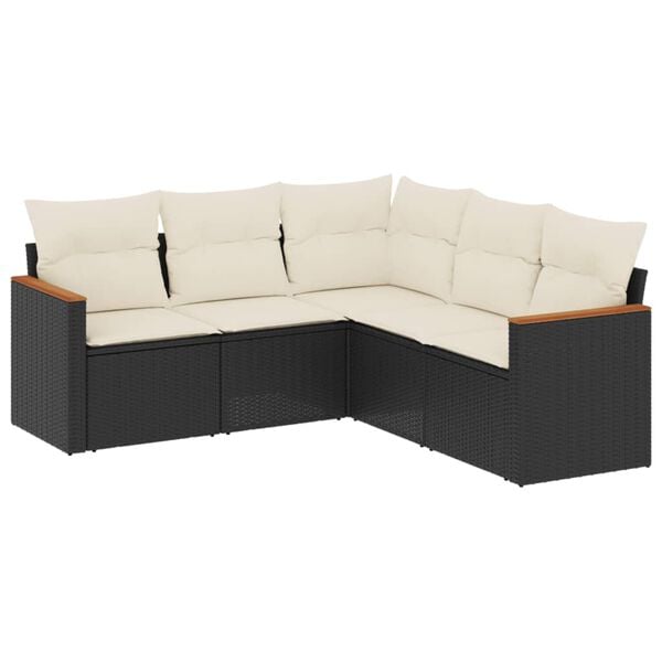 vidaXL 5-delige Loungeset met kussens poly rattan zwart