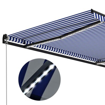 vidaXL Luifel handmatig uittrekbaar met LED 450x300 cm blauw en wit