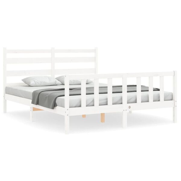 vidaXL Bedframe met hoofdbord massief hout wit