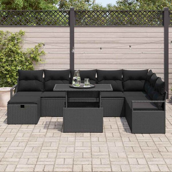 vidaXL Tuin Sofa Set met kussen met opslag 9 pcs Zwart Poly riet