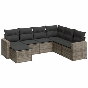 vidaXL 7-delige Loungeset met kussens poly rattan grijs