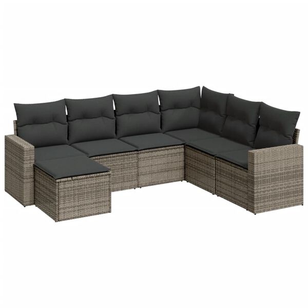 vidaXL 7-delige Loungeset met kussens poly rattan grijs