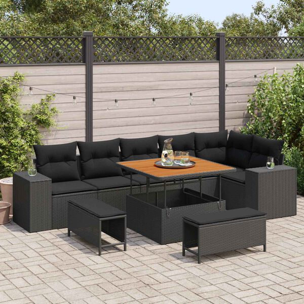 vidaXL Tuin Sofa Set met kussen 9 pcs Zwart poly rattan