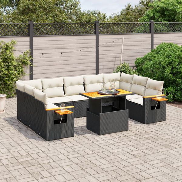 vidaXL 10-delige Loungeset met kussens poly rattan zwart