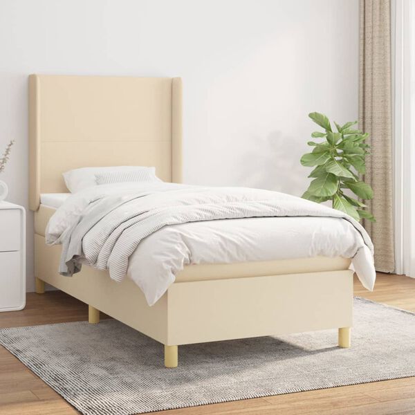 vidaXL Boxspring met matras stof cr&egrave;mekleurig 90x190 cm
