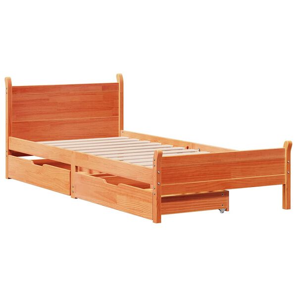 vidaXL Bedframe zonder matras massief grenenhout wasbruin 75x190 cm