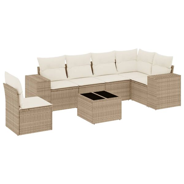 vidaXL 7-delige Loungeset met kussens poly rattan beige