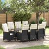 vidaXL Tuin eettafelset met kussen 9 pcs Zwart poly rattan