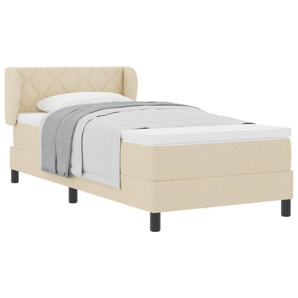 vidaXL Boxspringbed met matras met hoofdeinde Cr&egrave;me 100 x 200 cm Stof