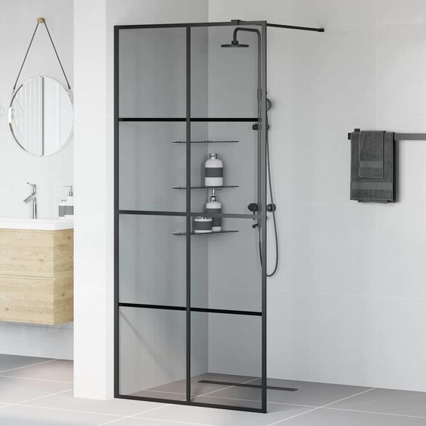 vidaXL Inloop Douche Wand Zwart 90 x 195 cm gehard glas