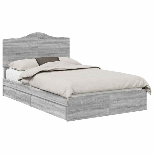 vidaXL Opslag bed met lade Grijs Sonoma 135 x 190 cm Bewerkt hout