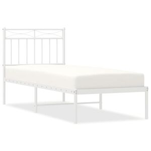 vidaXL Bedframe met hoofdbord zonder matras metaal wit 75x190 cm