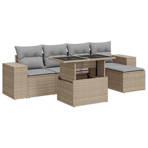 vidaXL 6-delige Loungeset met kussens poly rattan beige