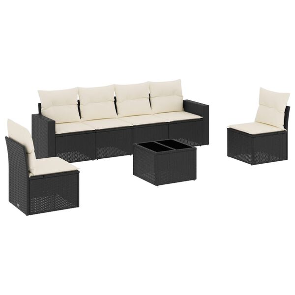 vidaXL 7-delige Loungeset met kussens poly rattan zwart