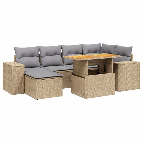 vidaXL 7-delige Loungeset met kussens poly rattan beige