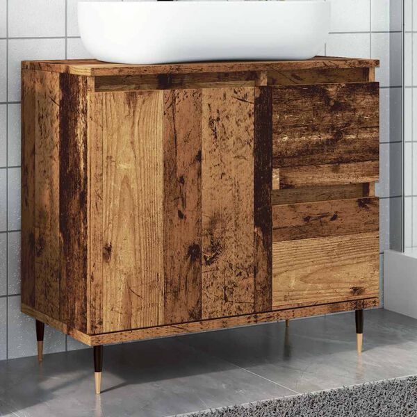 vidaXL Badkamerkast 65x33x60 cm bewerkt hout oud houtkleurig