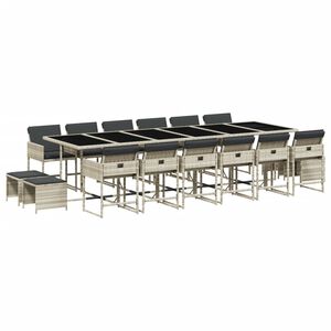 vidaXL 17-delige Tuinset met kussens poly rattan lichtgrijs