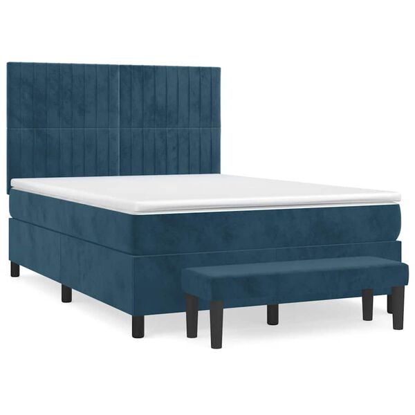 vidaXL Boxspring met matras fluweel donkerblauw 140x190 cm