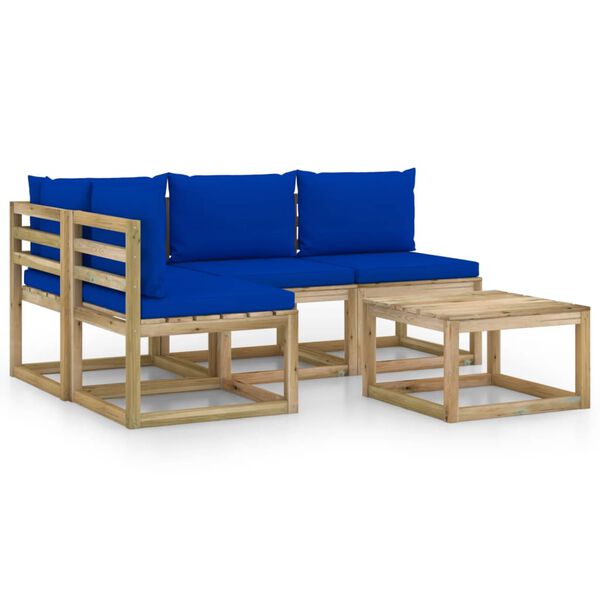 vidaXL 5-delige Loungeset met blauwe kussens