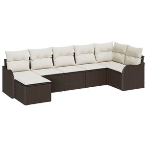 vidaXL Tuin Sofa Set met kussen 7 pcs Bruin en wit Poly riet