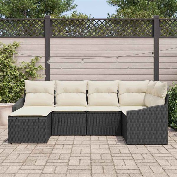 vidaXL Bankstel met kussen 6 pcs Zwart poly rattan