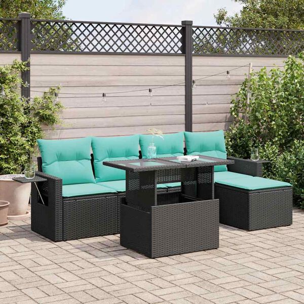 vidaXL 6-delige Loungeset met kussens poly rattan acacia zwart