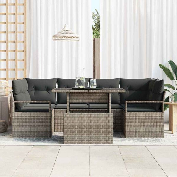 vidaXL Tuin Sofa Set met opslag 7 pcs Grijs Poly riet