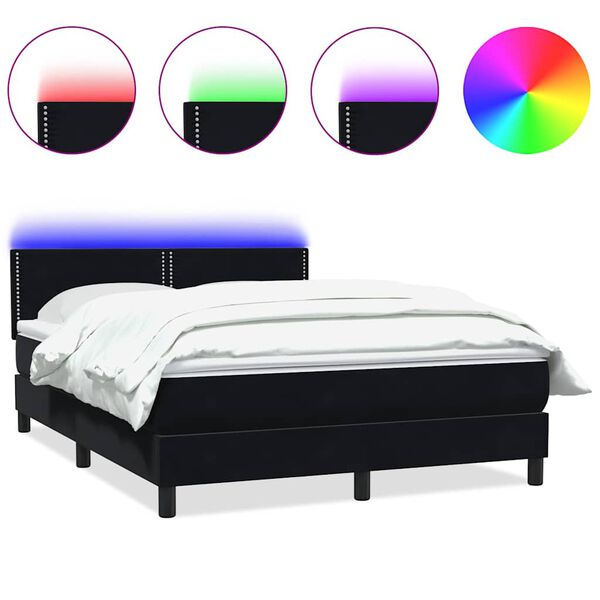 vidaXL Boxspring met matras en LED fluweel zwart 160x220 cm