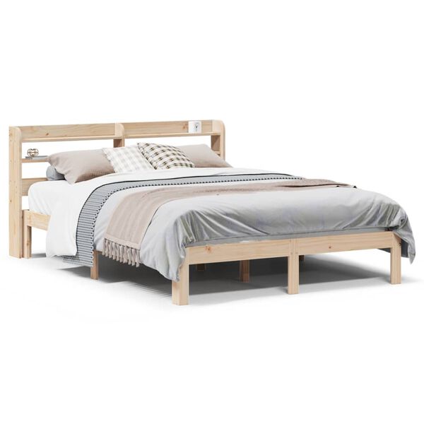 vidaXL Bedframe met hoofdbord massief grenenhout 150x200 cm