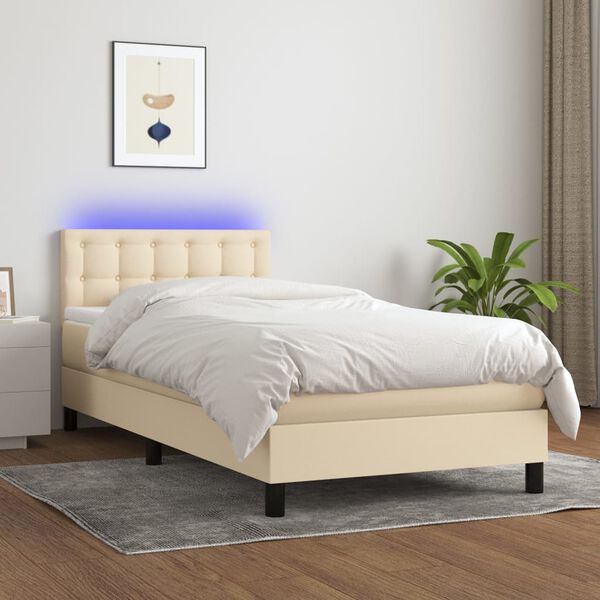 vidaXL Boxspring met matras en LED stof cr&egrave;mekleurig 80x200 cm