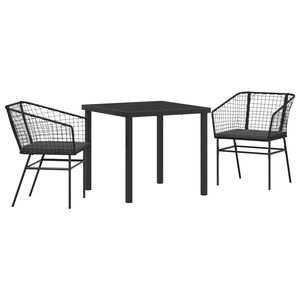 vidaXL Tuin eettafelset 3 pcs Zwart poly rattan