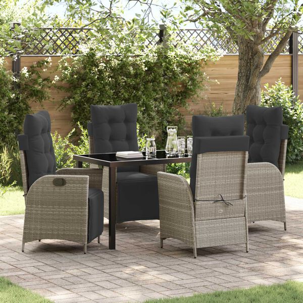 vidaXL Tuin eettafelset met kussen 5 pcs Lichtgrijs poly rattan