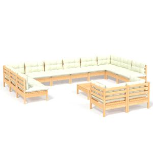 vidaXL 13-delige Loungeset met cr&egrave;mekleurige kussens grenenhout