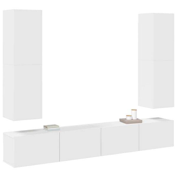 vidaXL 4-delige Tv-meubelset bewerkt hout wit