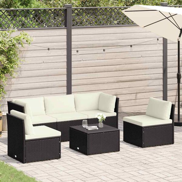vidaXL 4-delige Loungeset met kussens poly rattan bruin