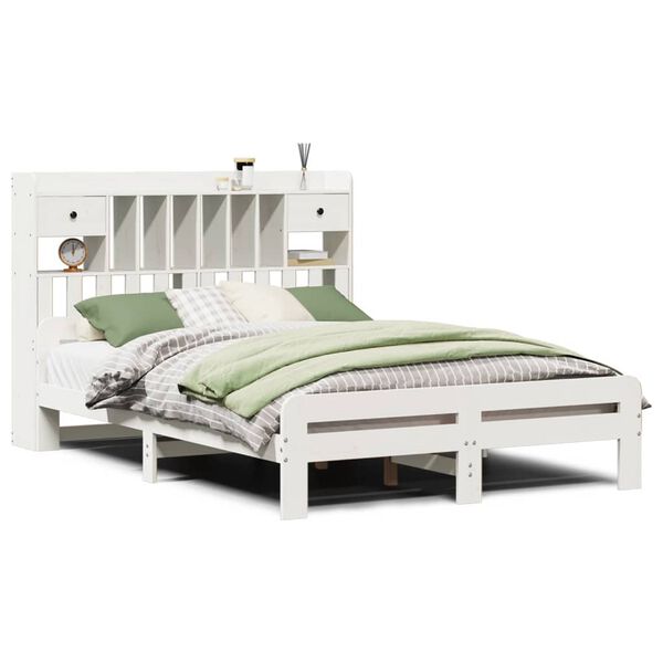 vidaXL Bed met boekenkast zonder matras grenenhout wit 160x200 cm