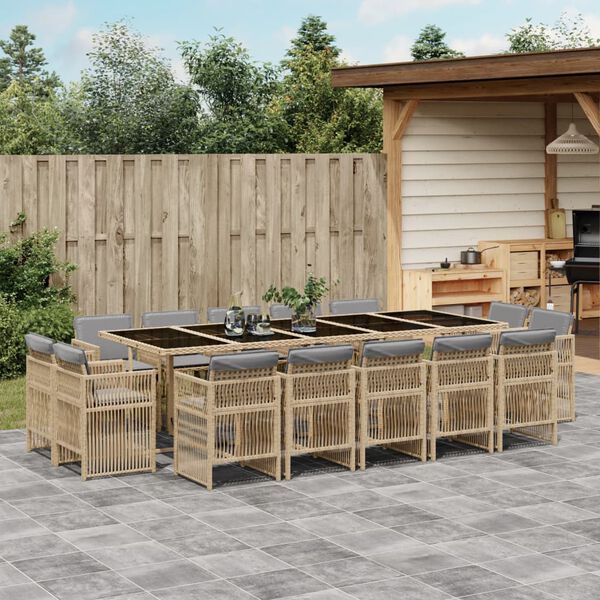 vidaXL 15-delige Tuinset met kussens poly rattan gemengd beige