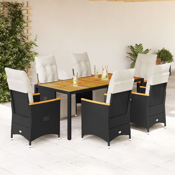 vidaXL 7-delige Bistroset met kussens poly rattan zwart
