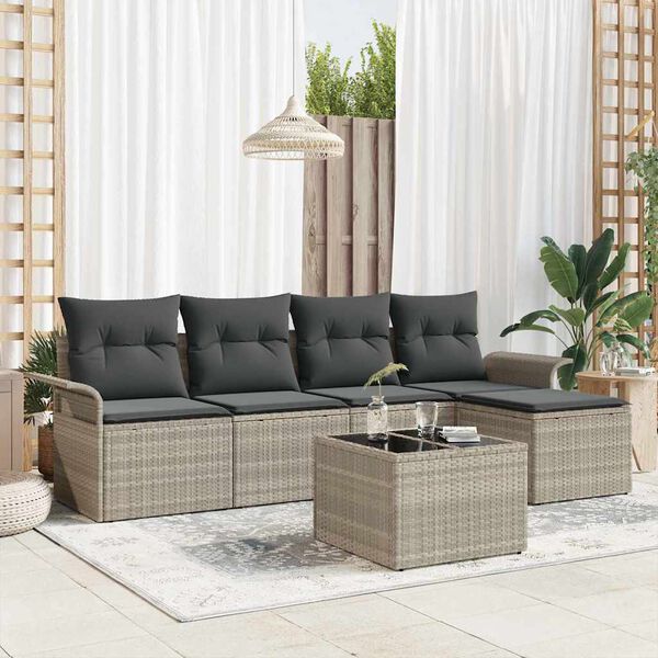 vidaXL Buitensofa met kussen 6 pcs Lichtgrijs poly rattan