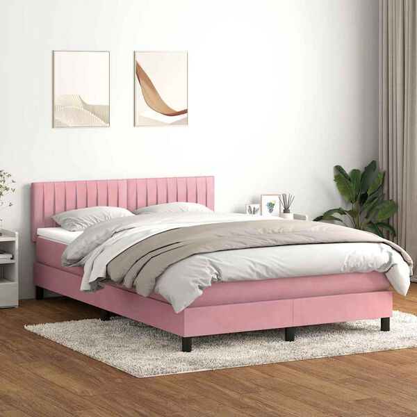 vidaXL Boxspring met matras fluweel roze 160x220 cm