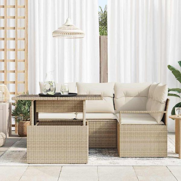 vidaXL Tuin Sofa Set met opslag 5 pcs Beige Poly riet