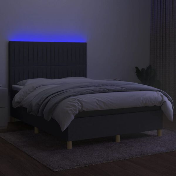 vidaXL Boxspring met matras en LED stof donkergrijs 140x190 cm