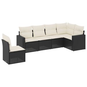 vidaXL 6-delige Loungeset met kussens poly rattan zwart
