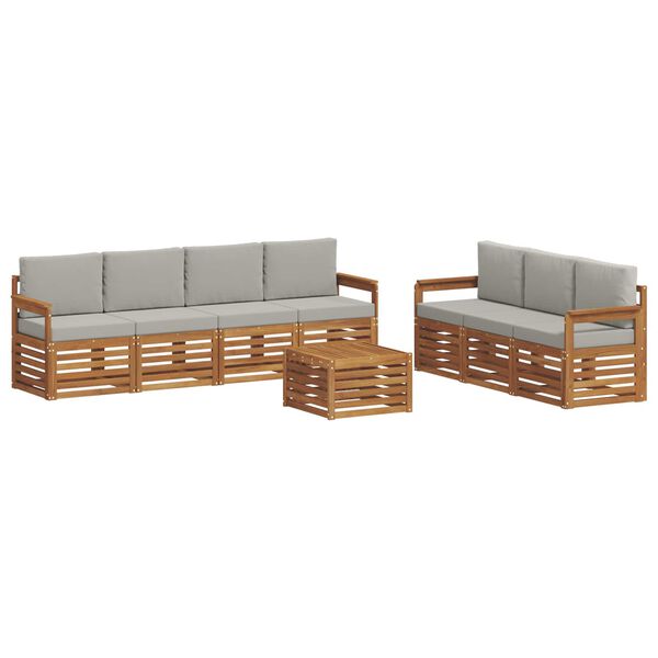 vidaXL Sofa-Sets 8 pcs Natuurlijk en Lichtgrijs Massief Acaciahout