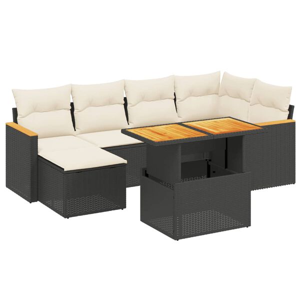 vidaXL 7-delige Loungeset met kussens poly rattan zwart