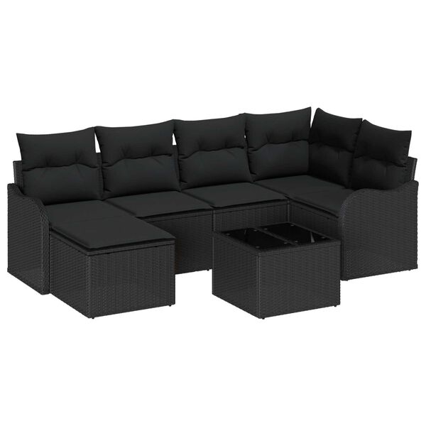 vidaXL Tuin Sofa Set met kussen 7 pcs Zwart Poly riet